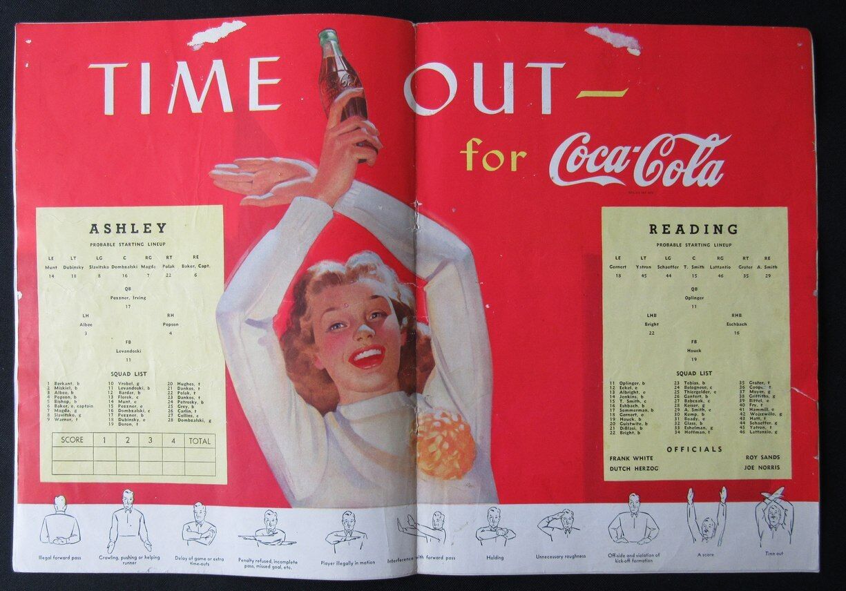 1945 Reading vs. Ashley High School Football Game Program 09/22