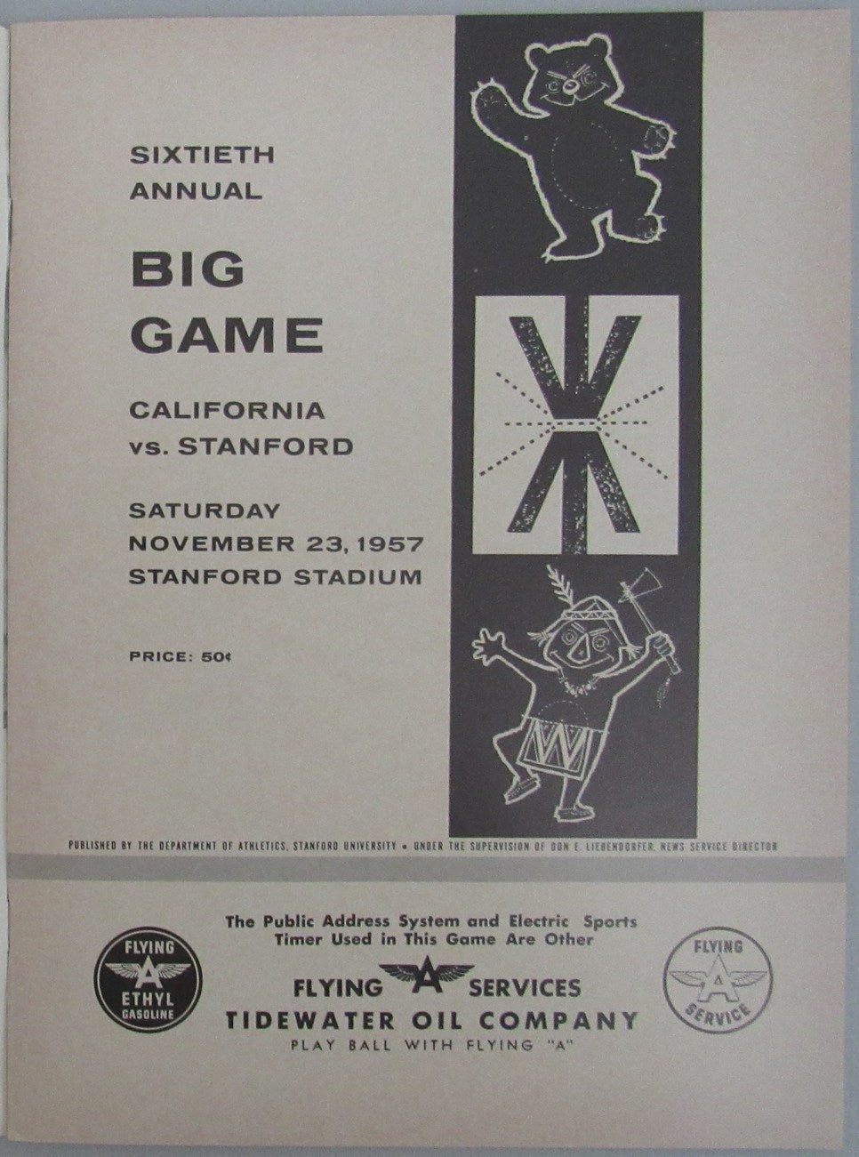 1957 California vs. Stanford College Football Game Souvenir Program 163163