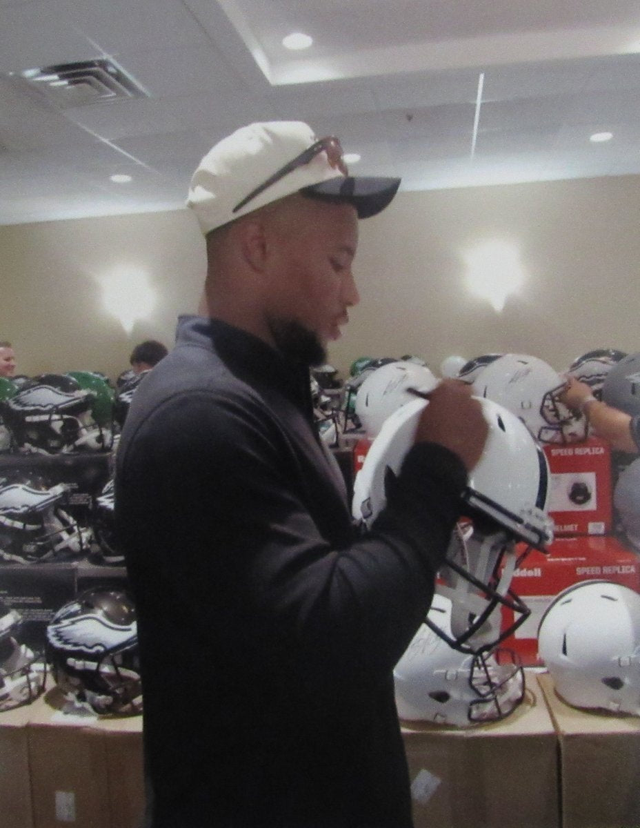 Saquon Barkley Signed/Inscr PSU White Full Size Replica Helmet Beckett 191832