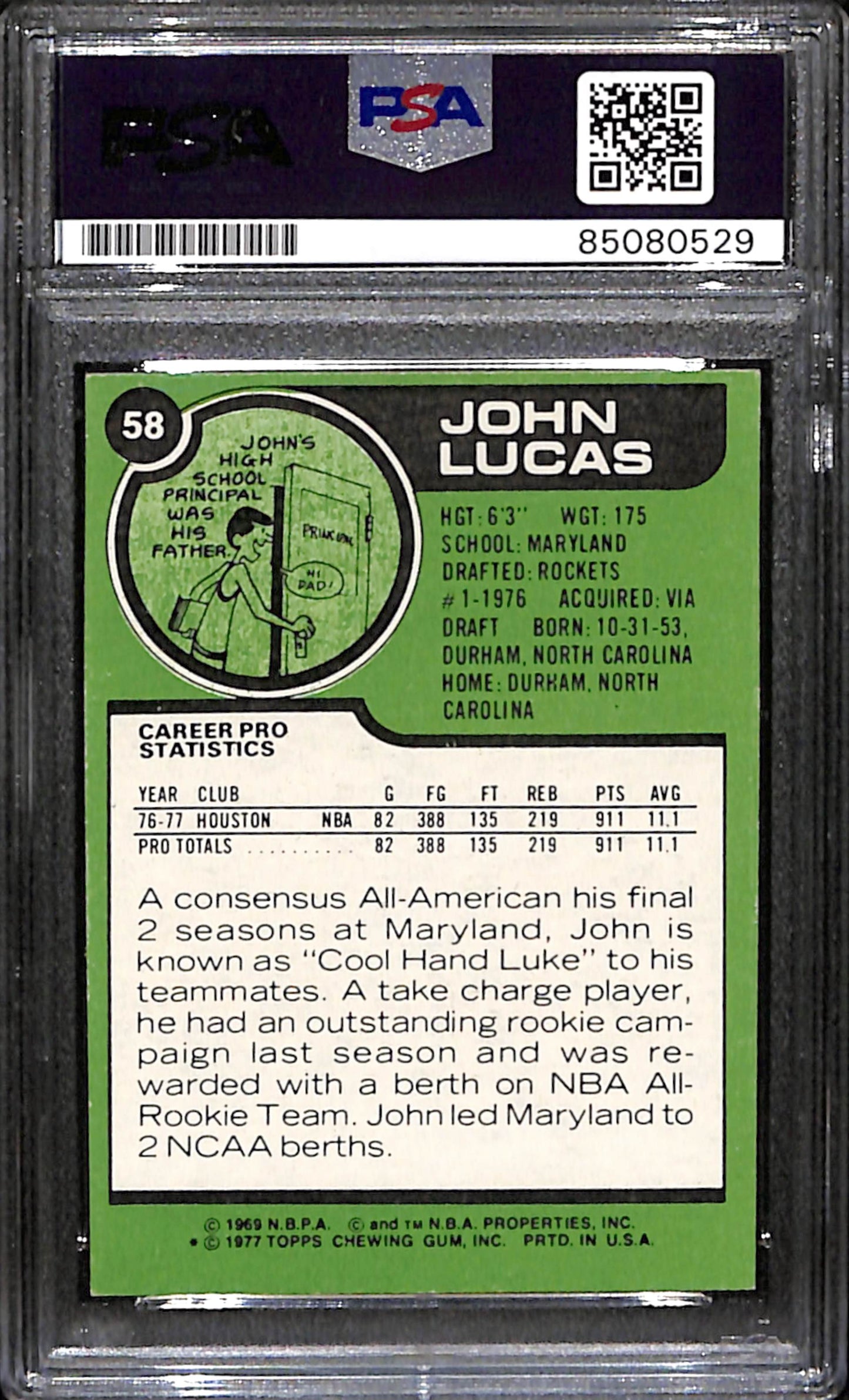 John Lucas Signed 1977 Topps Card #58 Houston Rockets PSA/DNA 185713