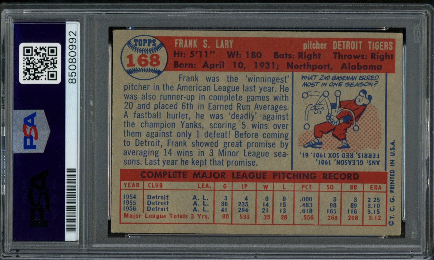 Frank Lary Signed 1957 Topps Trading Card #168 Detroit Tigers PSA/DNA 183565