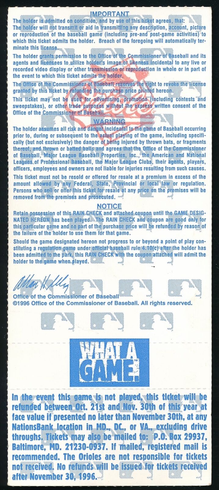 1996 ALDS Full Ticket Baltimore Orioles vs. Cleveland Indians at Camden Yards