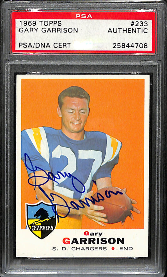 Gary Garrison Signed 1969 Topps Card #233 San Diego Chargers PSA/DNA 185978