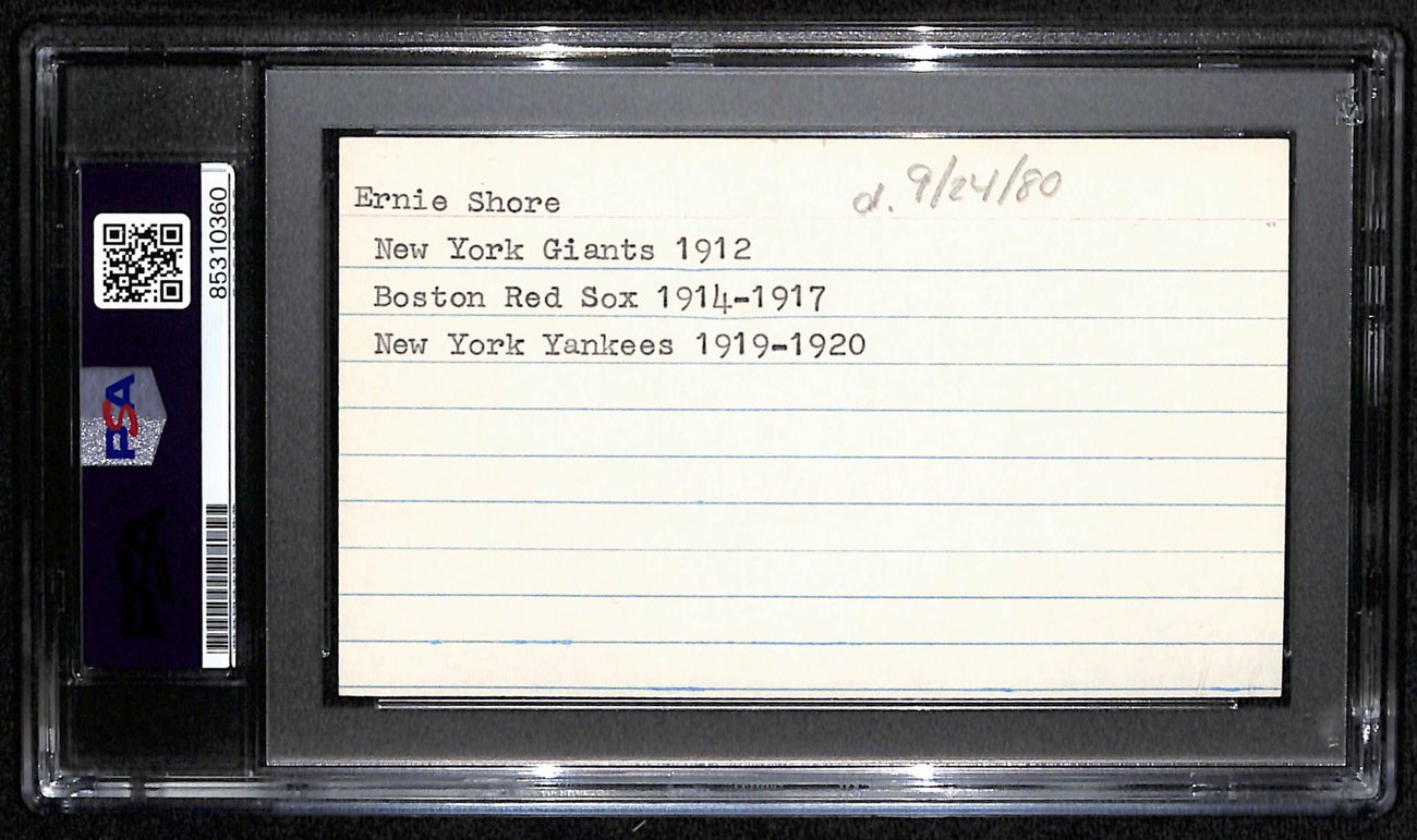 Ernie Shore Signed/Inscr 3x5 Index Card Red Sox Perfect Game PSA/DNA 190618