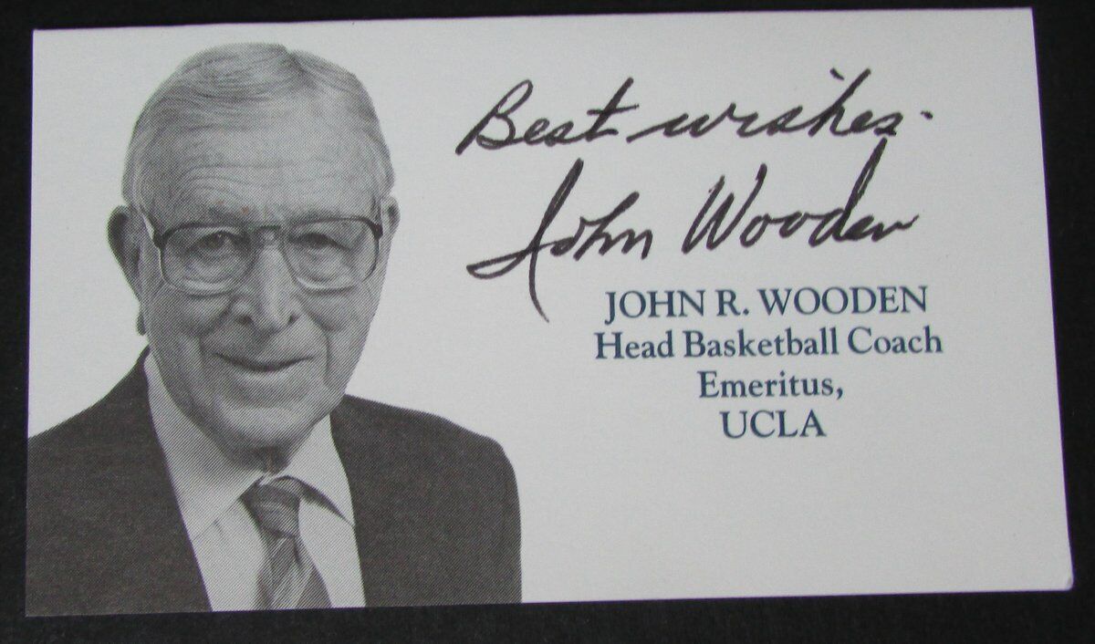 John Wooden UCLA Bruins Hand Signed 2x4 Coast Savings Business Card 145413