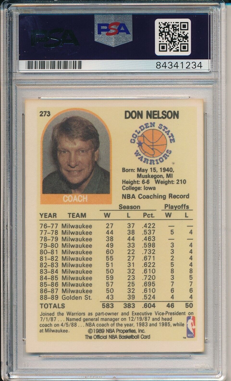 Don Nelson HOF Golden State Signed 1989 Hoops Card #273 PSA/DNA 163527