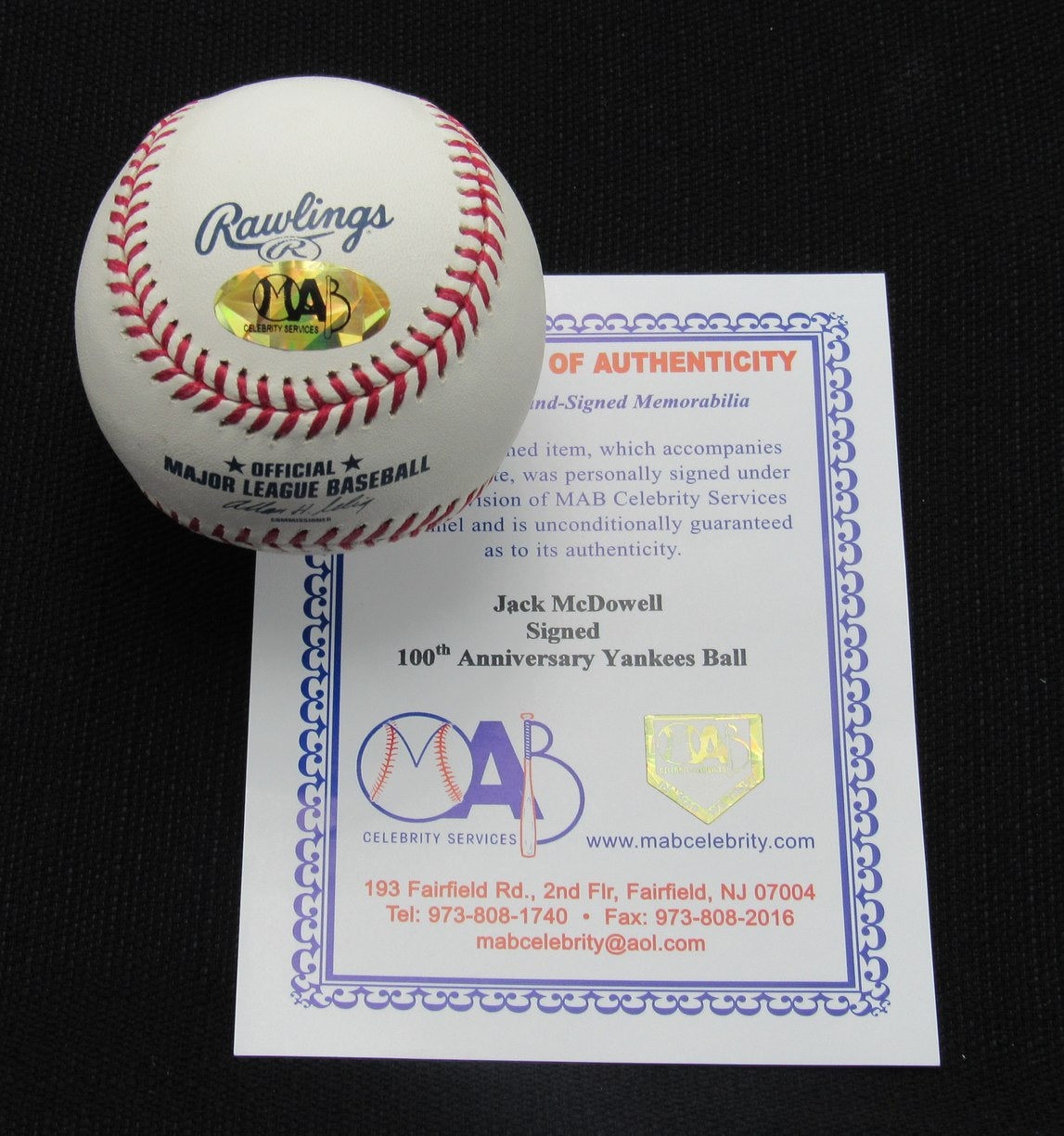 Jack McDowell Signed/Auto Yankees 100th OML Baseball MAB 187053
