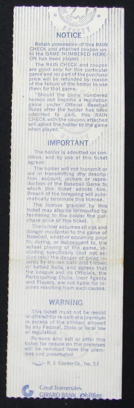 1977 NLCS Game 3 Phillies vs. Dodgers Ticket Stub