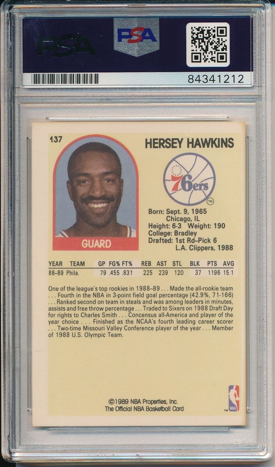 Hersey Hawkins Philadelphia 76ers Signed 1989 Hoops Card #137 PSA/DNA 163528