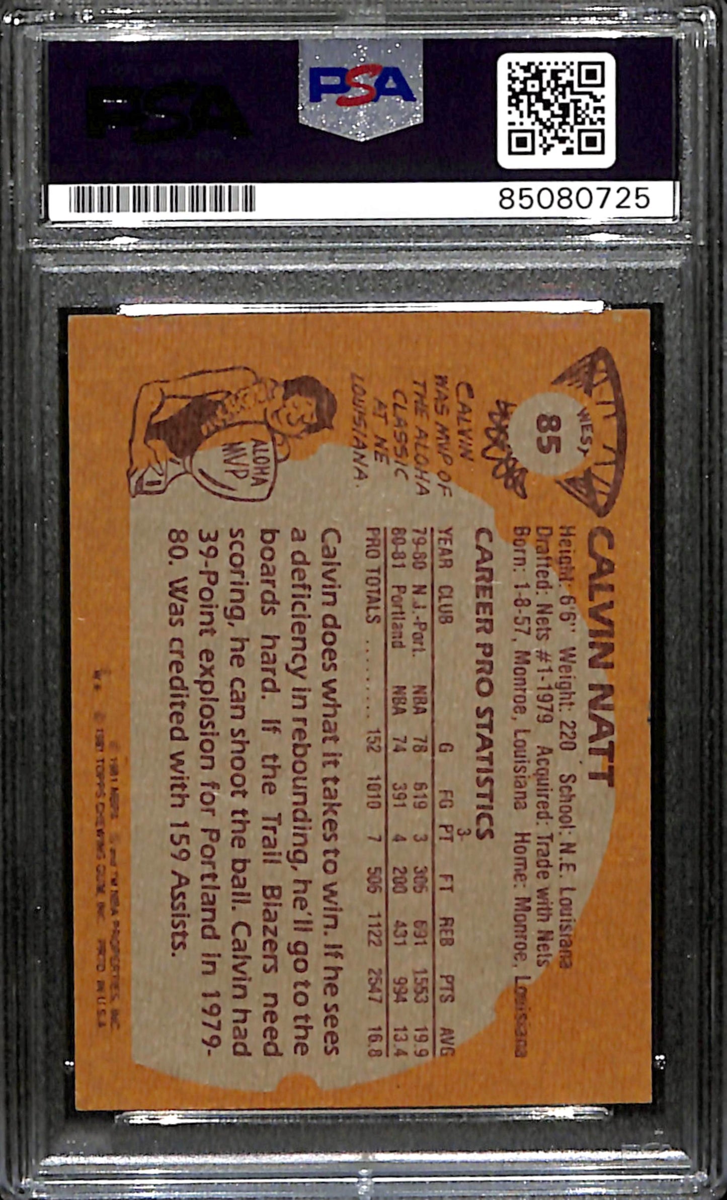 Calvin Natt Signed 1981 Topps Card #85 Portland Trail Blazers PSA/DNA 185762