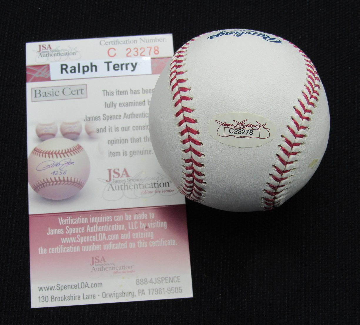 Ralph Terry Signed/Auto Yankees 100th OML Baseball JSA Inscr 186868