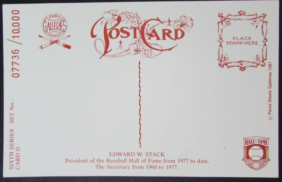 Edward Stack Signed 1981 Perez Steele Hall of Fame Postcard 149723