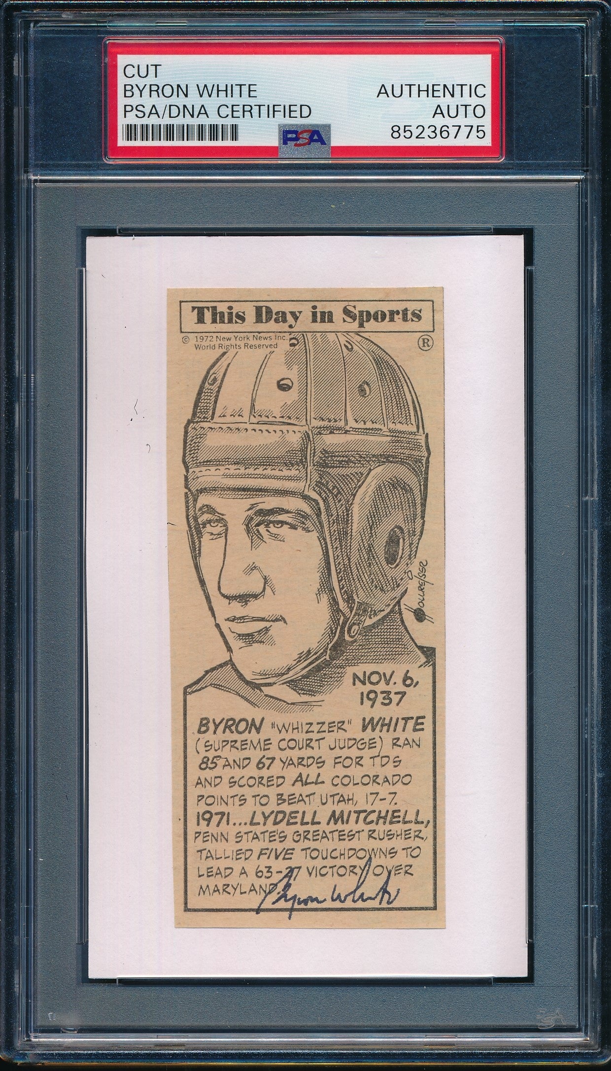 Byron "Whizzer" White CFB HOF Signed Cut on 3x5 Card Colorado  PSA/DNA 188300