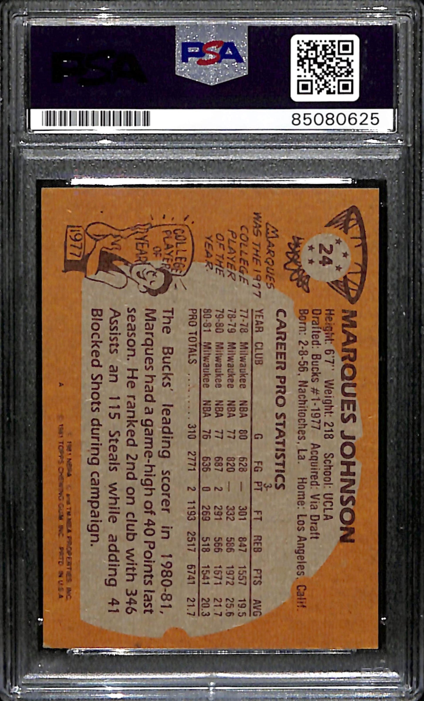Marques Johnson Signed 1981 Topps Card #24 Milwaukee Bucks PSA/DNA 185079