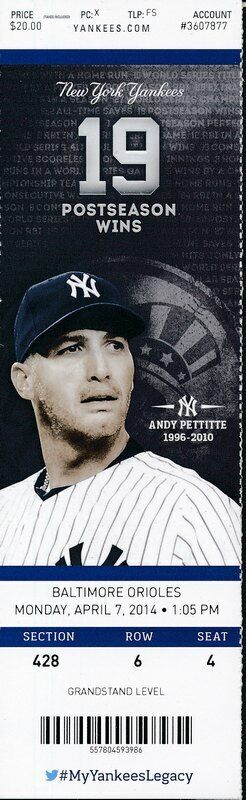2014 Full UNUSED Ticket Orioles v Yankees - Derek Jeter Last Opening Day 142732