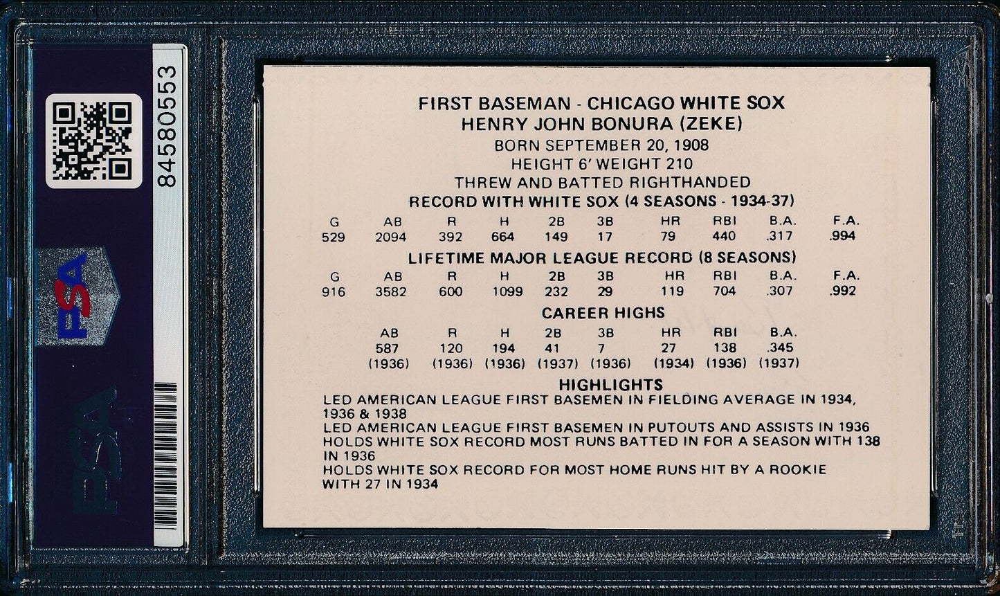 Zeke Bonura Signed/Auto 1976 Chicago's Greats Card Chicago White Sox PSA/DNA