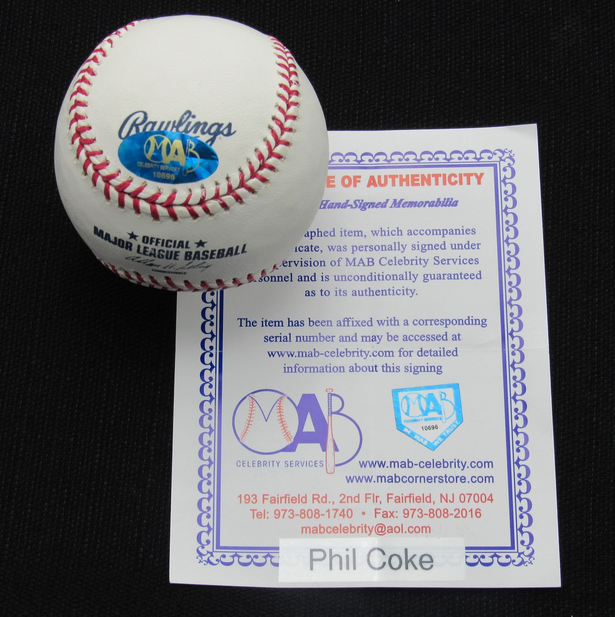 Phil Coke Signed/Auto Yankees 100th OML Baseball MAB Inscr 187050