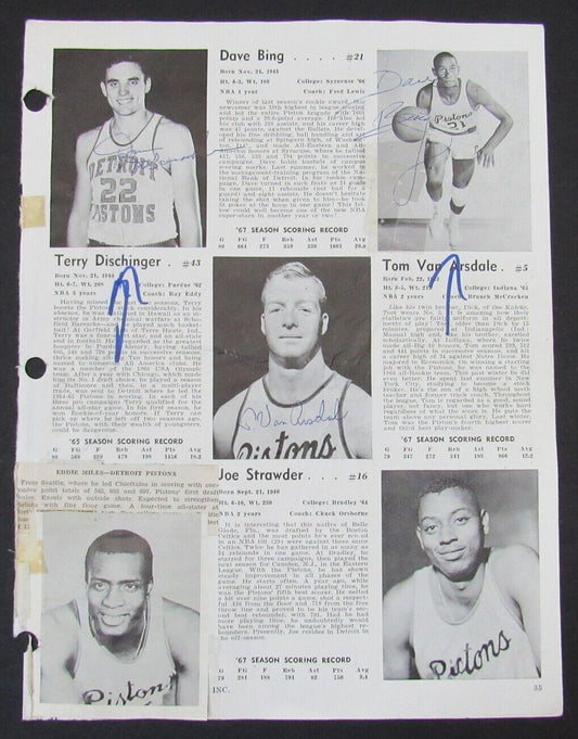 Dave Bing/Tom Van Arsdale/TerryDischinger Pistons Signed BKB Magazine Cut 150214