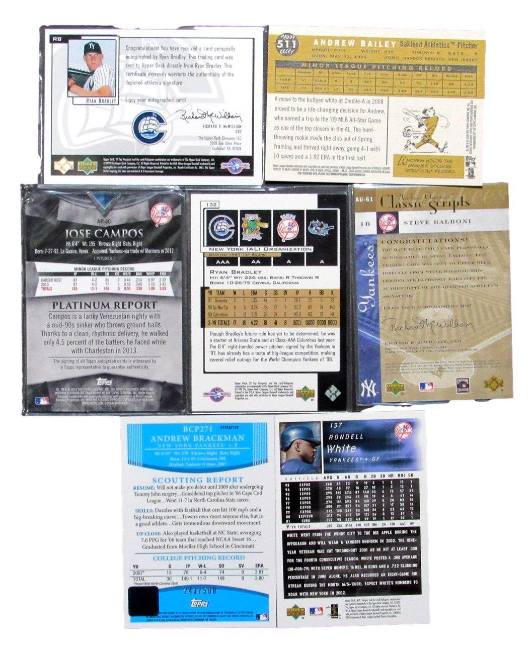 Lot of 7 Assorted New York Yankees Autographed/Signed Baseball Cards