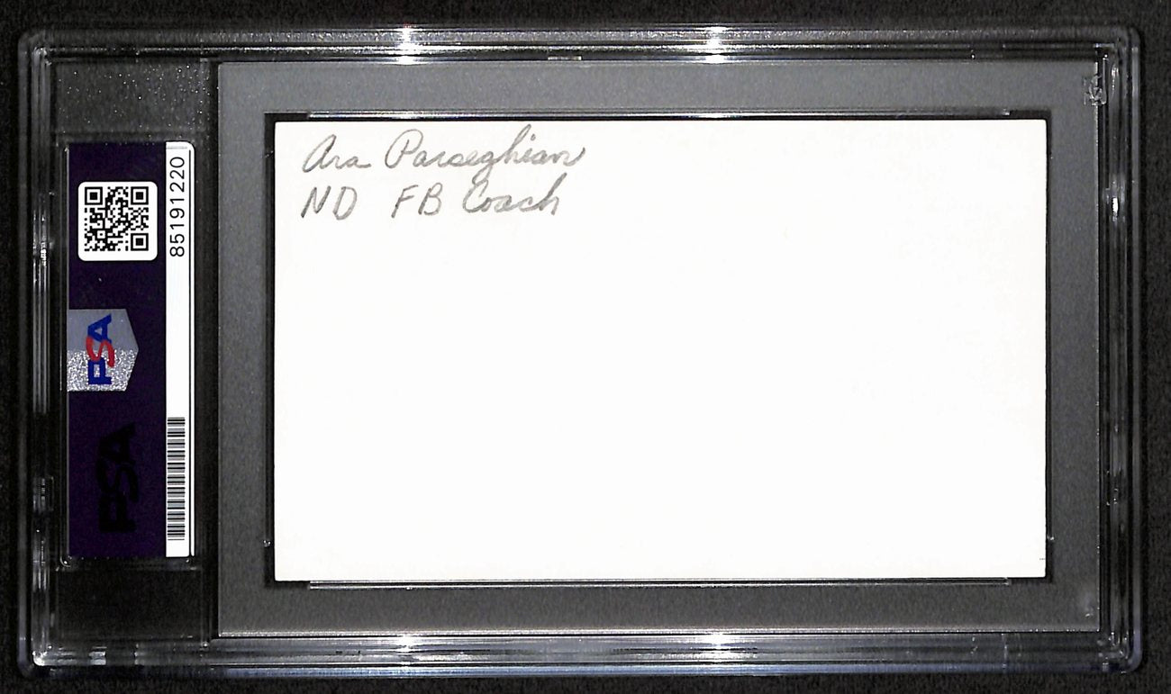Ara Parseghian CHOF Signed/Auto 3x5 Index Card Notre Dame PSA/DNA 187445