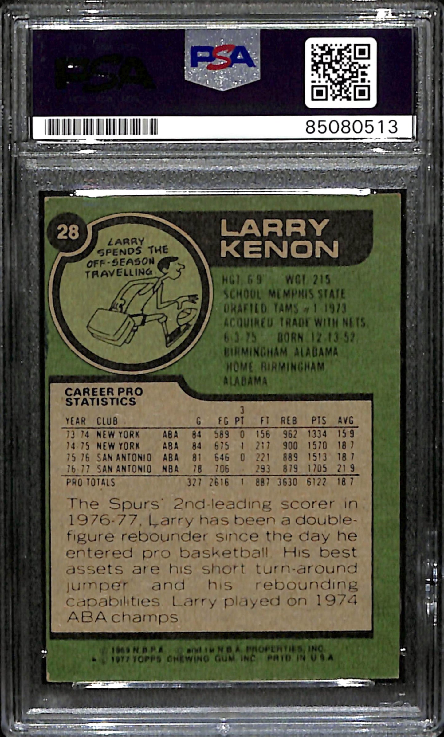Larry Kenon Signed 1977 Topps Card #28 San Antonio Spurs PSA/DNA 185719
