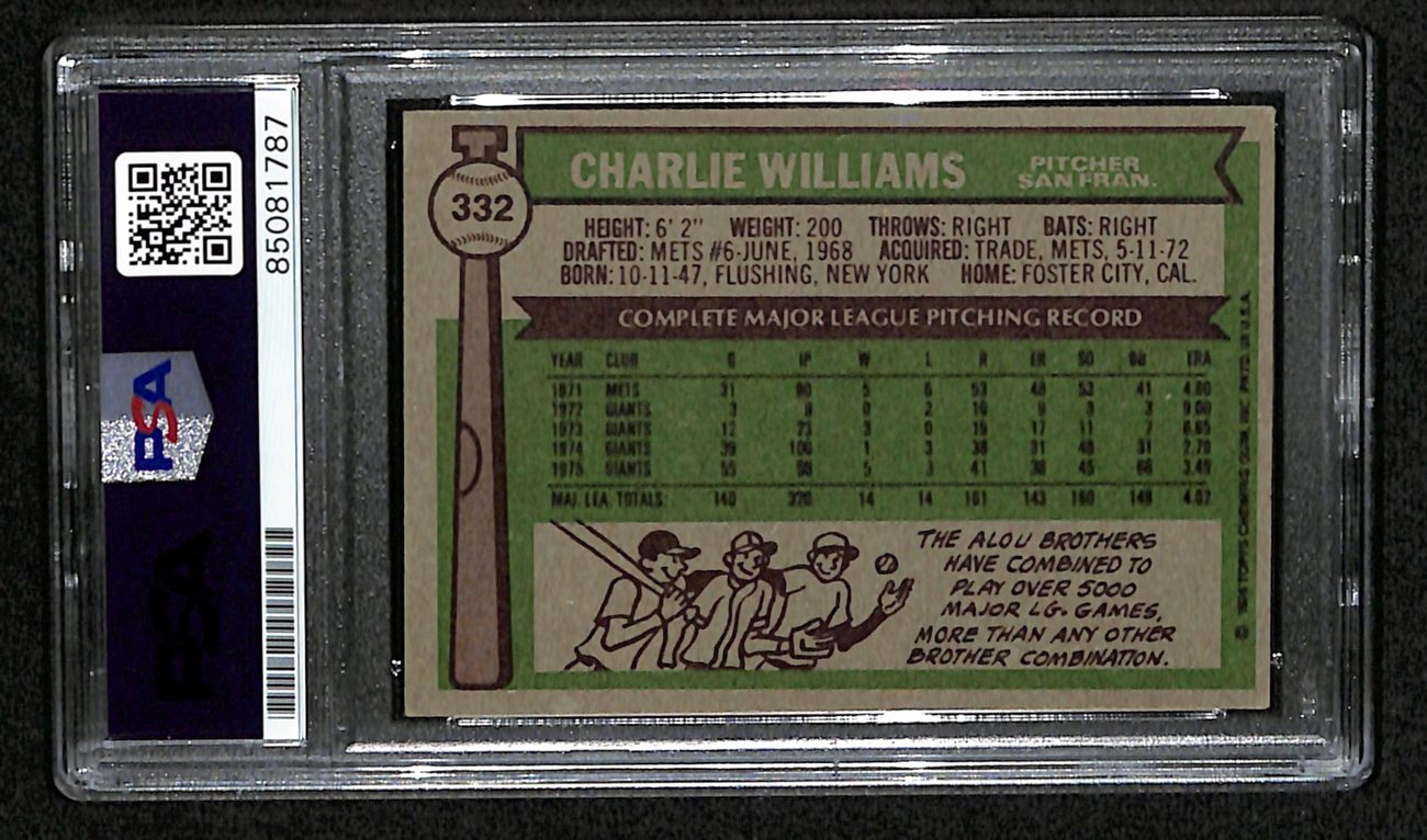 Charlie Williams Signed 1976 Topps Card #332 San Francisco Giants PSA/DNA 184536