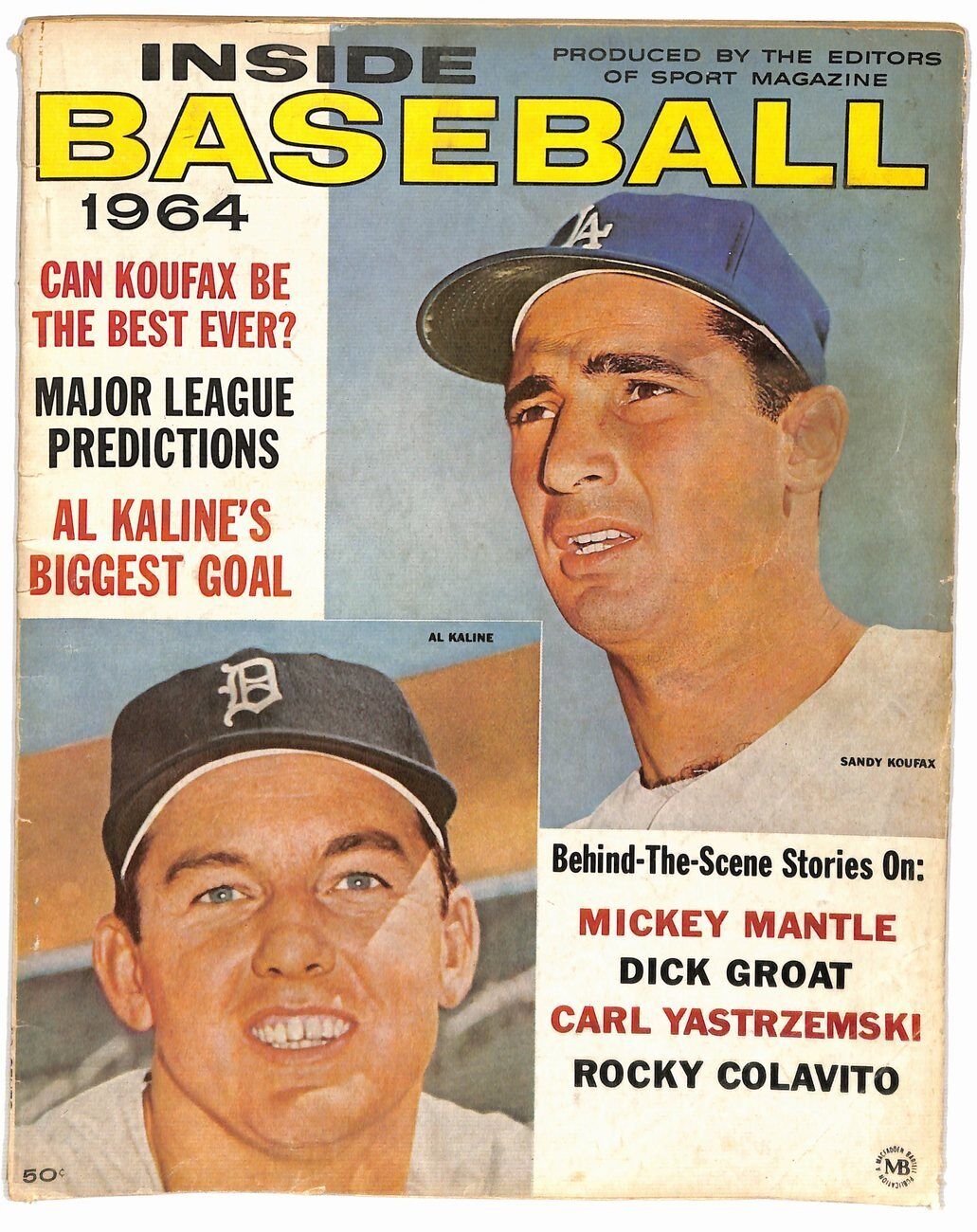 1964 Inside Baseball Sandy Koufax HOF Dodgers/Al Kaline HOF Tigers Cover 181693