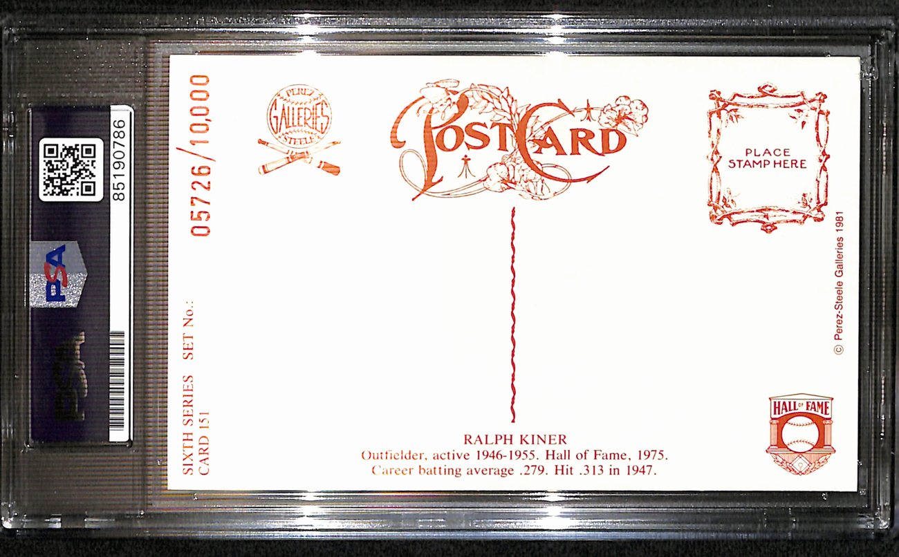 Ralph Kiner HOF Signed 1981 Perez Steele Postcard Pirates PSA/DNA 187415