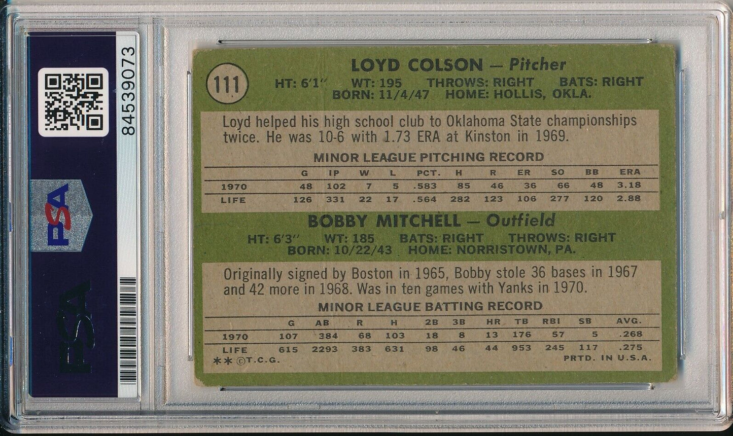 Loyd Colson Yankees Signed/Autographed 1971 TOPPS Card #111 PSA/DNA 166832