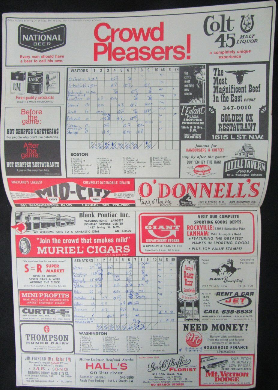 Lot of 2 Washington Senators 1966/1969 Game Programs Ted Williams 153956
