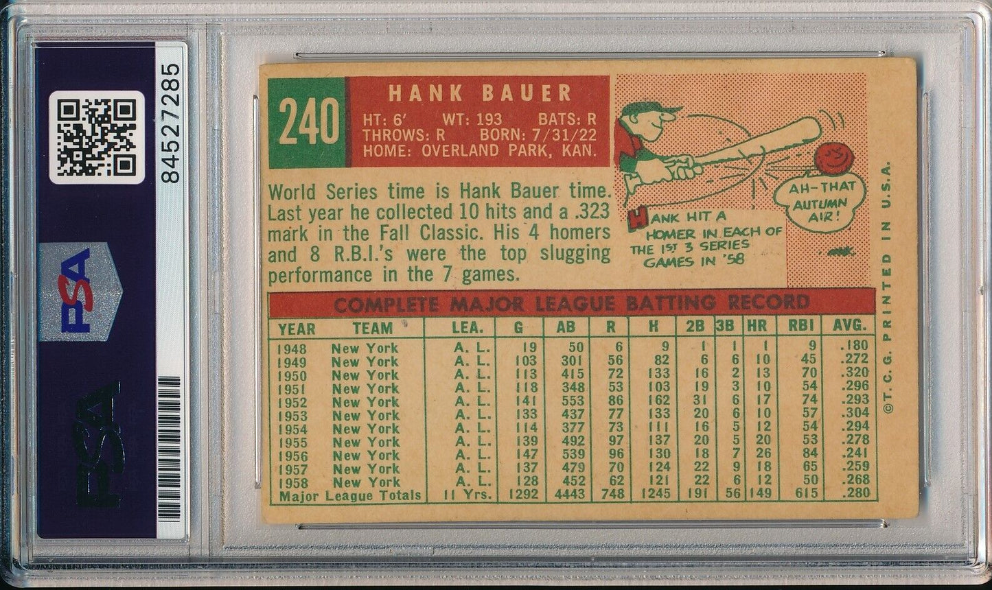 Hank Bauer Yankees Signed/Autographed 1959 TOPPS Card #240 PSA/DNA 166542