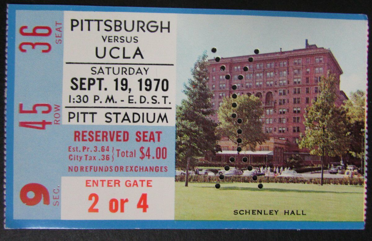 1970 Pitt Panthers vs. UCLA Ticket Stub 9/19/70 at Pitt Stadium 145436
