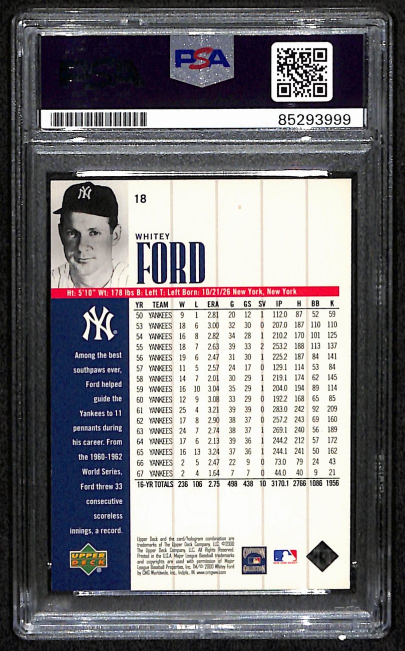 Whitey Ford HOF Signed/Auto 2000 Upper Deck Card #18 Yankees PSA/DNA 190666