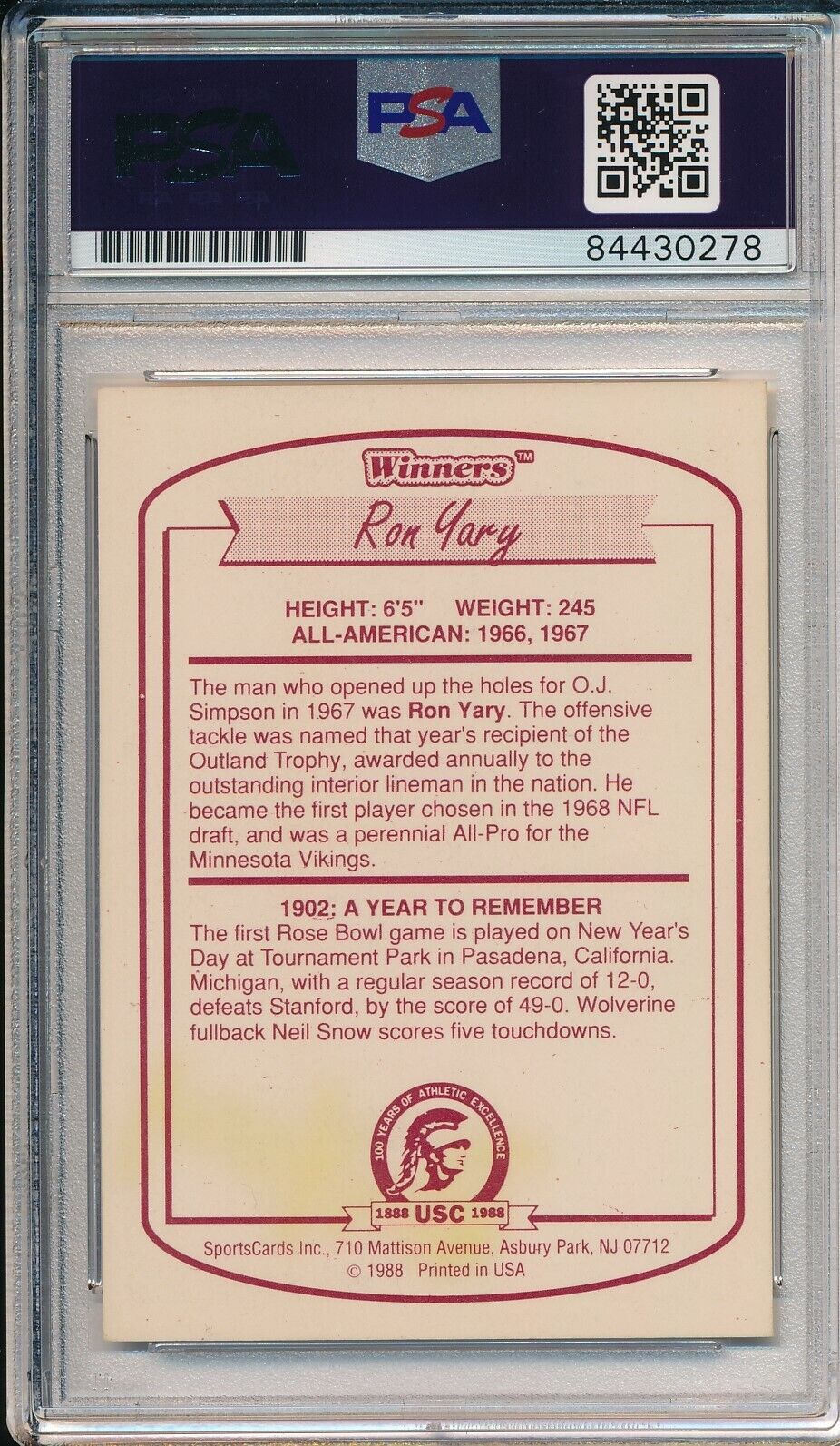 Bob Yary USC Signed/Autographed 1988 USC Card PSA/DNA 164257
