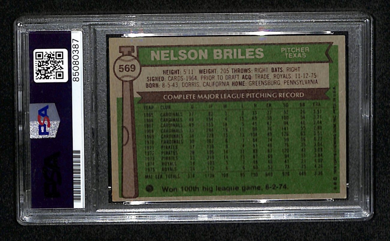 Nelson Briles Signed 1976 Topps Card #569 Texas Rangers PSA/DNA 184407
