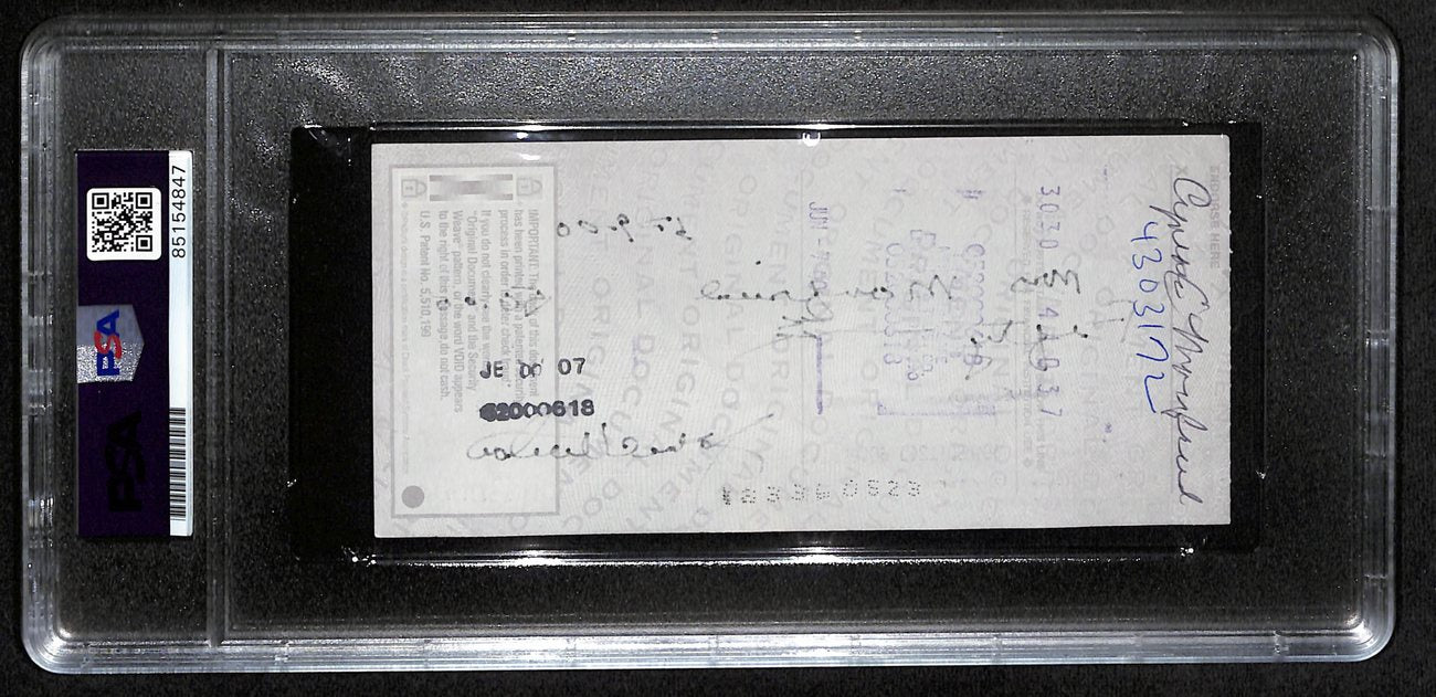 Johnny Unitas HOF Signed/Auto 2000 Bank Check Colts PSA/DNA GEM MT 10 192624