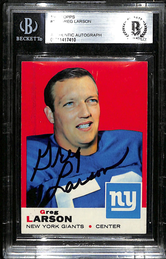 Greg Larson Signed 1969 Topps Card #106 New York Giants BAS/Beckett 185996