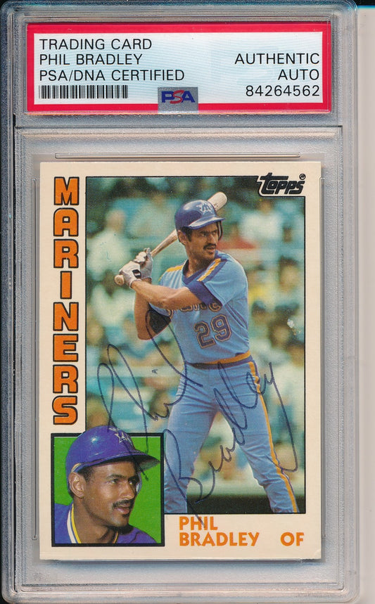 Phil Bradley Mariners Signed 1984 TOPPS Traded Rookie Card #15T PSA/DNA 156615