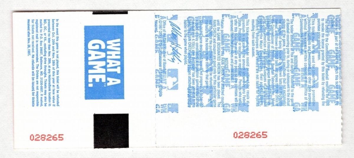 1997 Orioles Indians ALCS Game 1 Ticket Stub Brady Anderson Home Run 129023