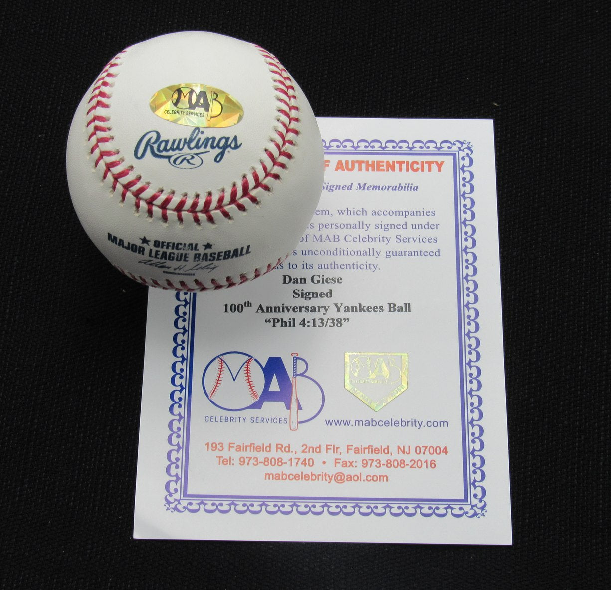 Dan Giese Signed/Auto Yankees 100th OML Baseball MAB 187085