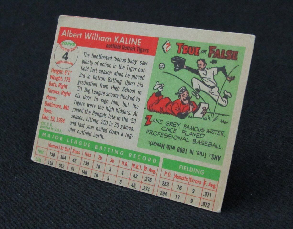 1955 Topps Al Kaline HOF #4 Authentic Card Detroit Tigers 2nd Year 177008
