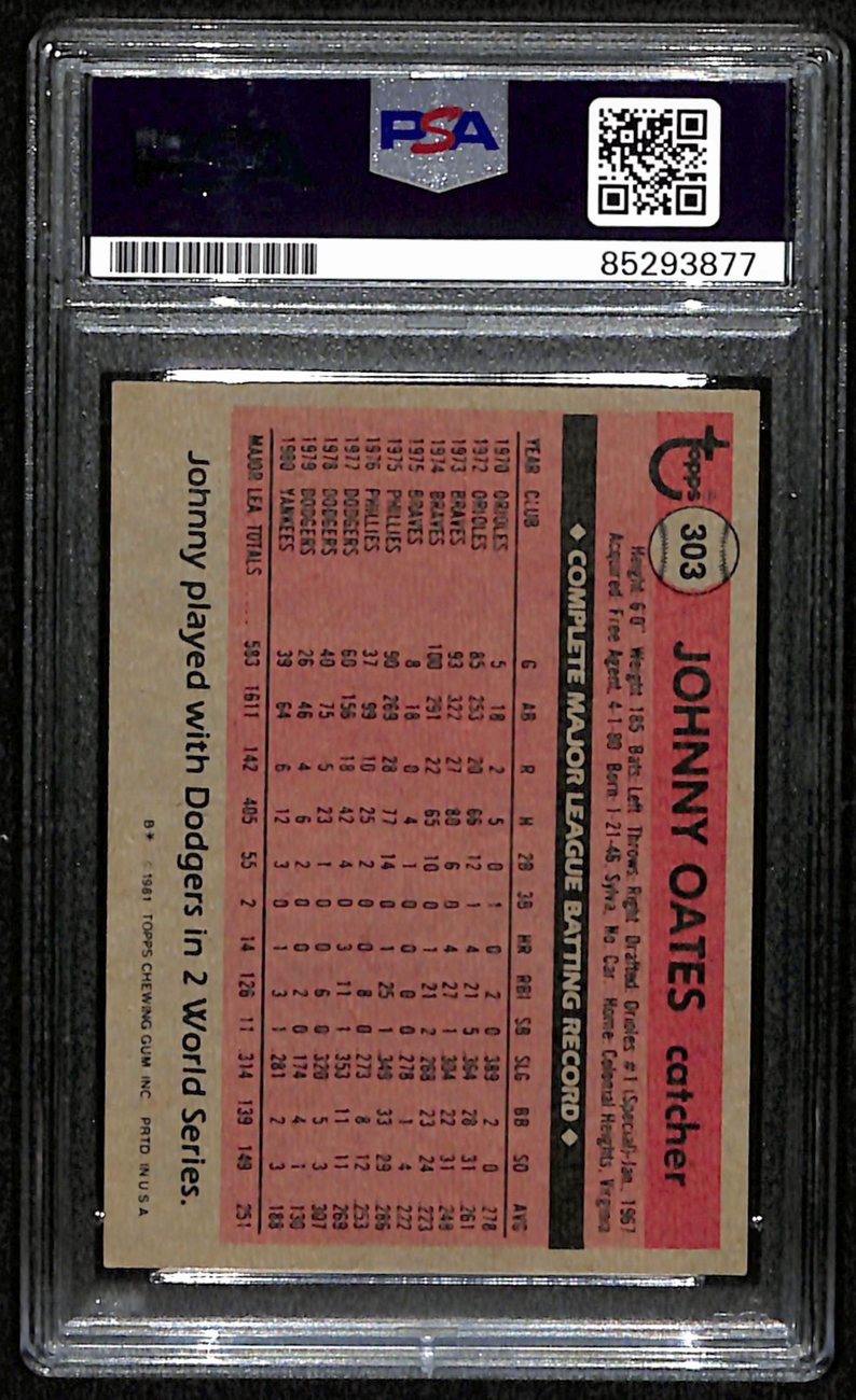 Johnny Oates Signed/Autographed 1981 Topps Card #303 Yankees PSA/DNA 190668
