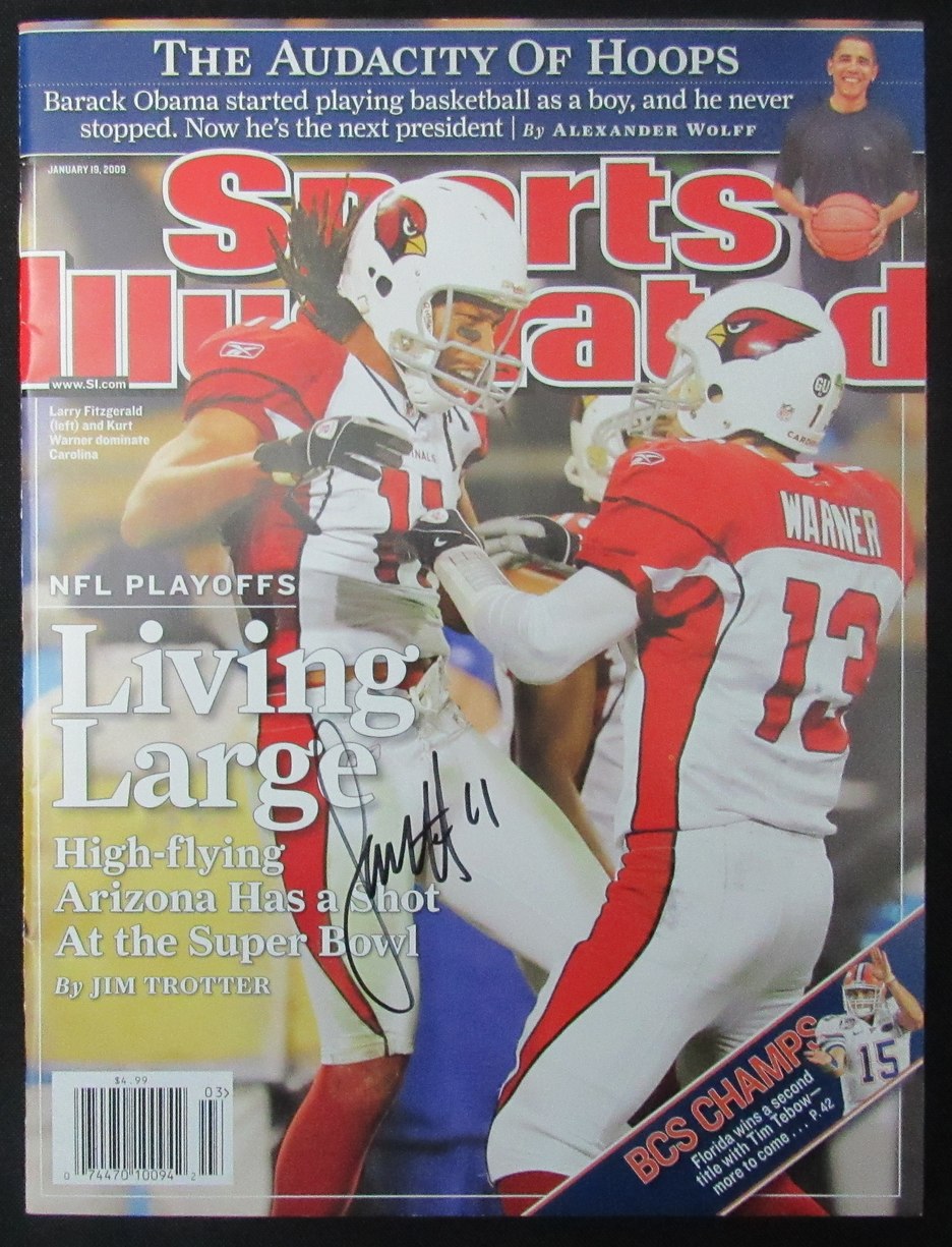 Larry Fitzgerald Signed 2009 Sports Illustrated Magazine NO LABEL JSA 190775