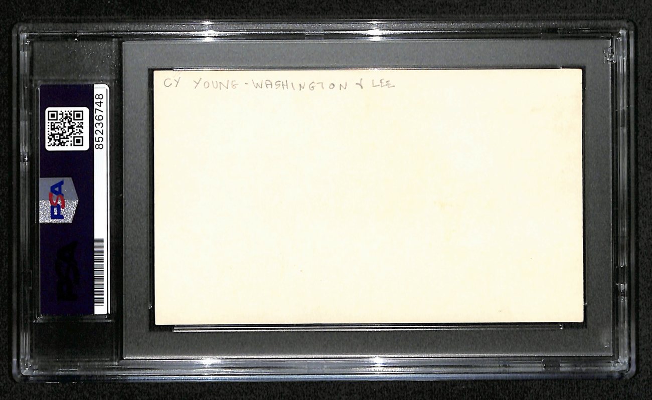 Harry "Cy" Young CFB HOF Signed 3x5 Index Card Washington & Lee PSA/DNA 189025