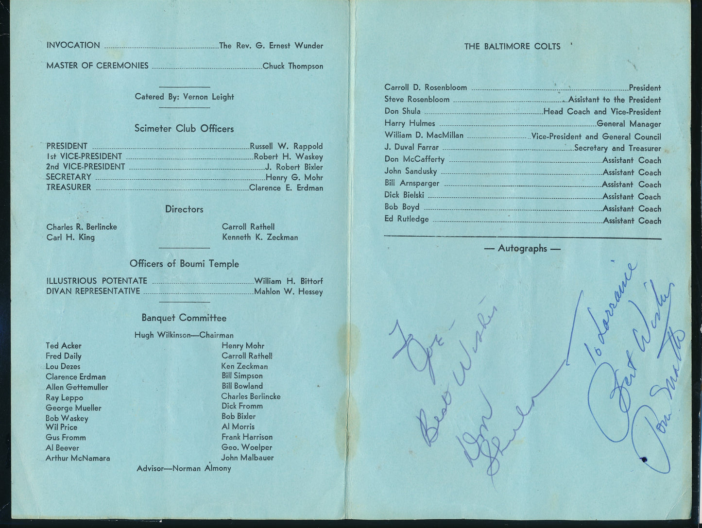 Don Shula HOF Signed/Inscr 1969 Colts Banquet Program w/ 4 Other Programs 189972