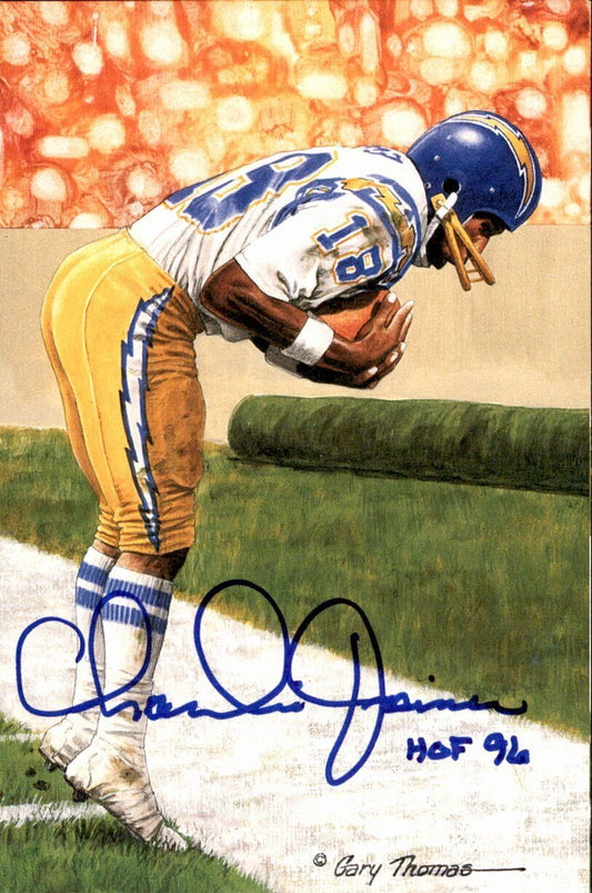 Charlie Joiner HOF Chargers Signed/Inscr Goal Line Art GLAC Postcard JSA 167076