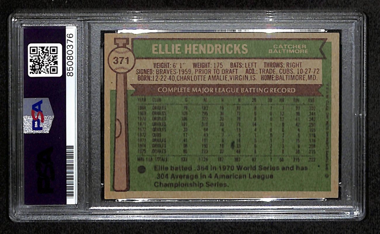 Ellie Hendricks Signed 1976 Topps Card #371 Baltimore Orioles PSA/DNA 184435