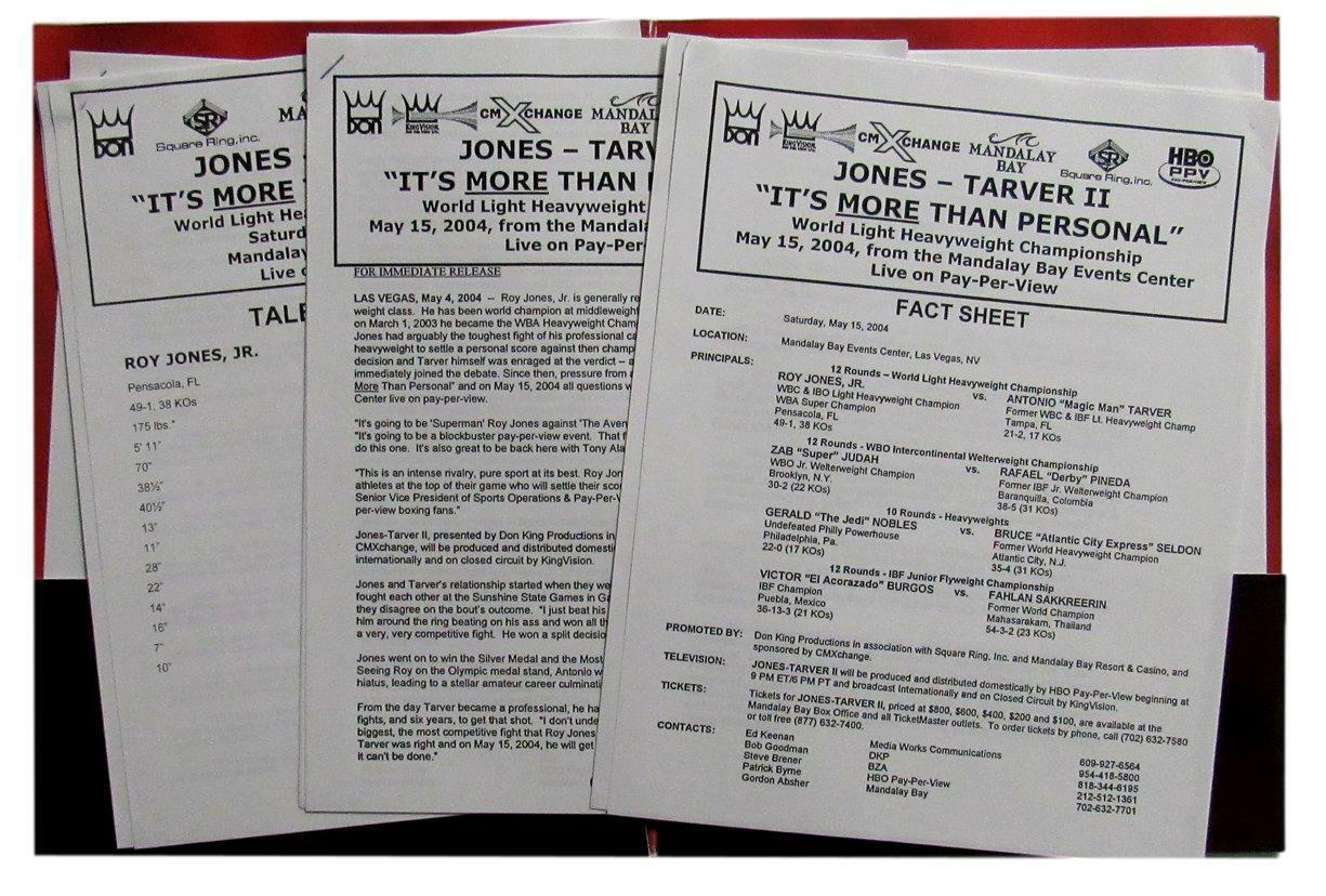 2004 Light Heavyweight Championship Boxing Jones vs. Tarver II Press Kit 167431