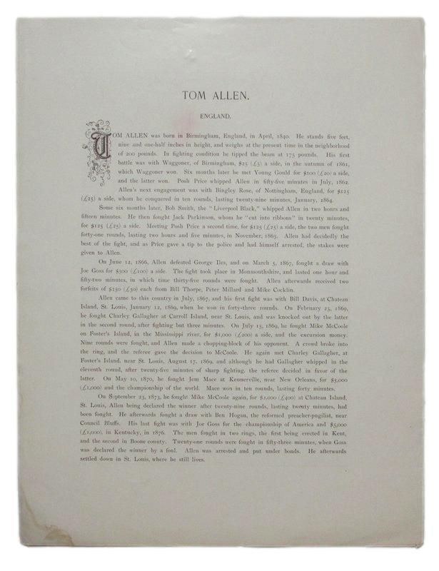 Tom Allen Boxer 1895 Boxing Gladiators 11x15 Supplement Poster