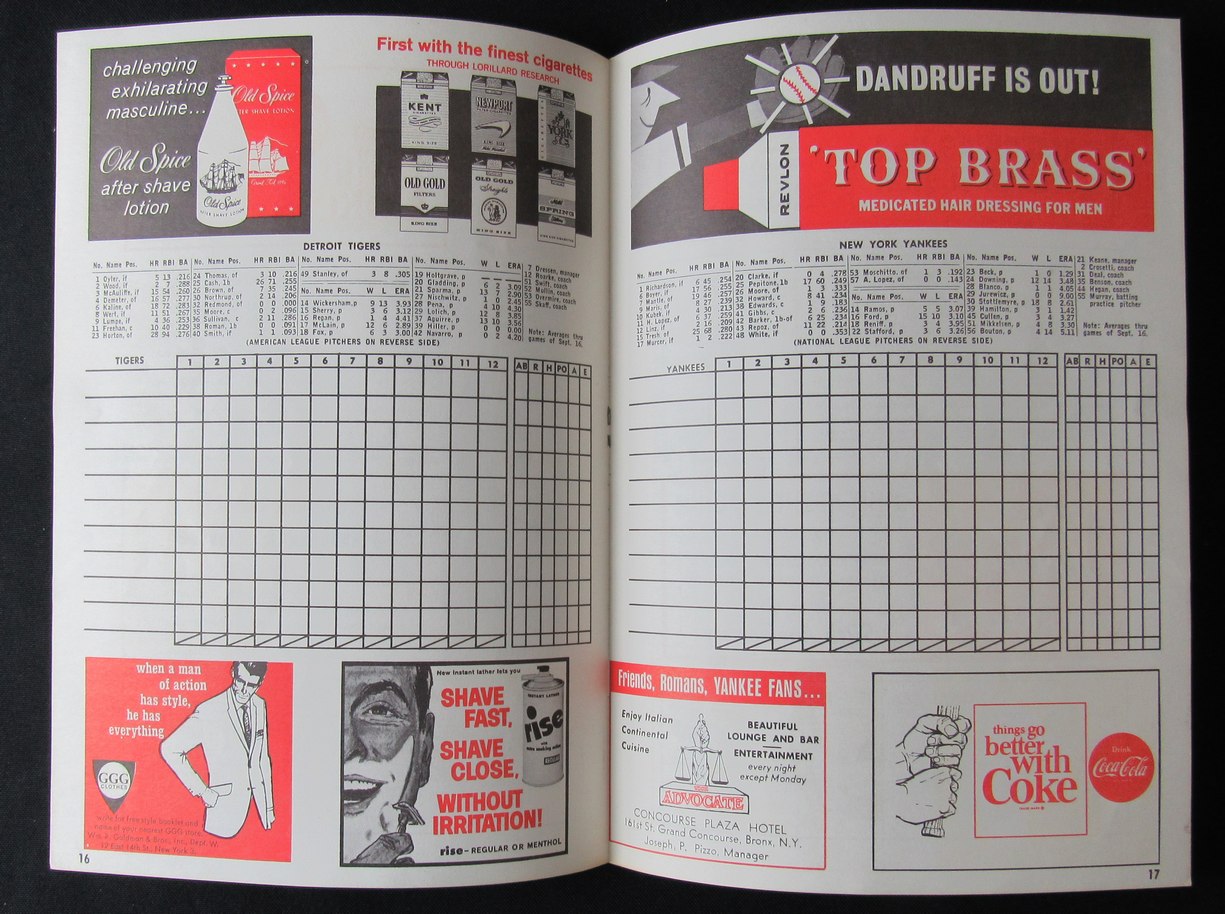 1965 New York Yankees vs. Detroit Tigers Scorecard & Program Mantle/Maris 183850